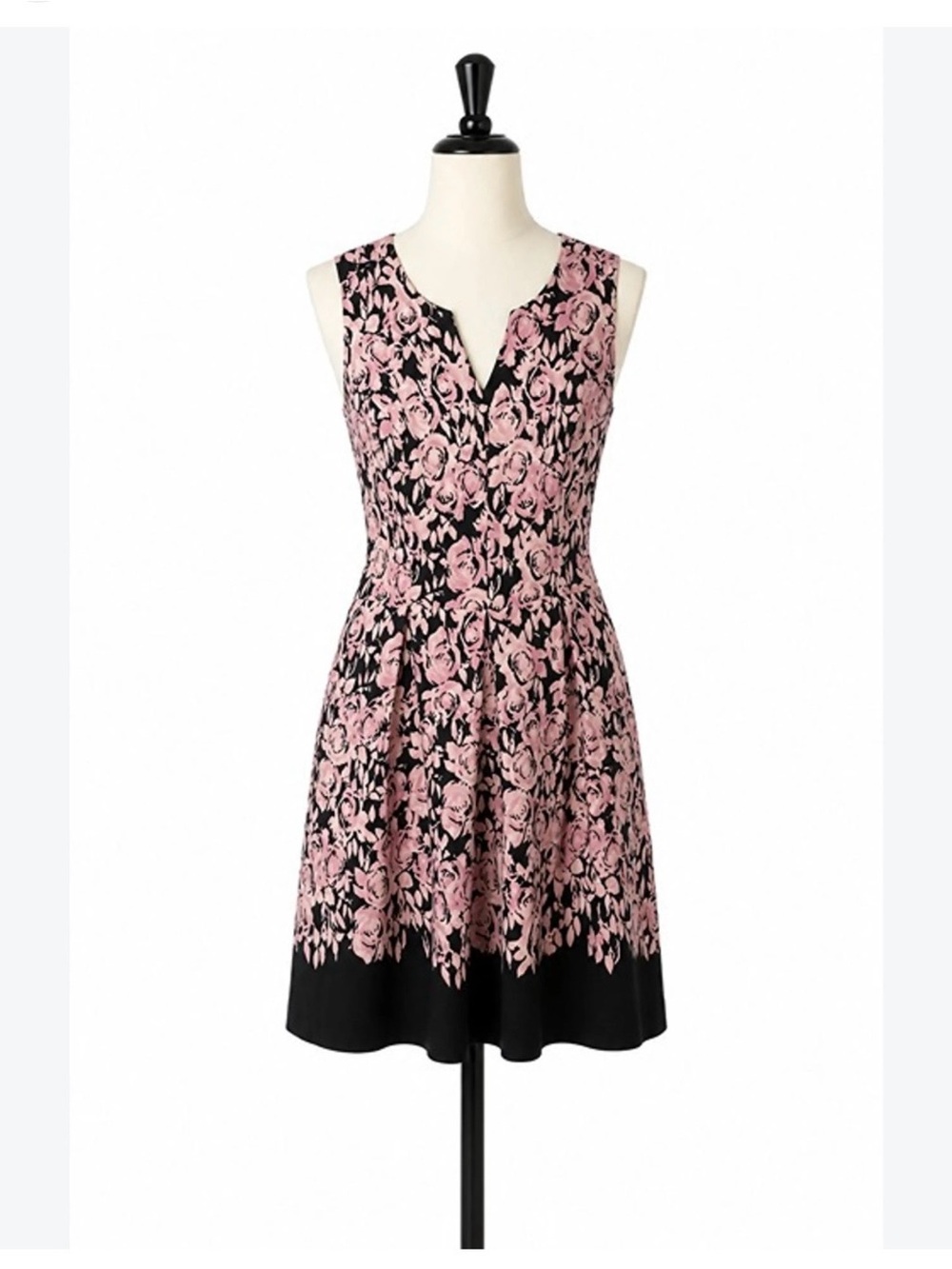 Carmen Marc Valvo Pink and Black Floral Midi Dress